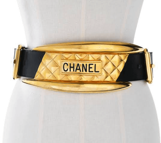 Vintage Chanel 1991 Leather Boxer Belt w/ Gold Hardware and Chain Detail