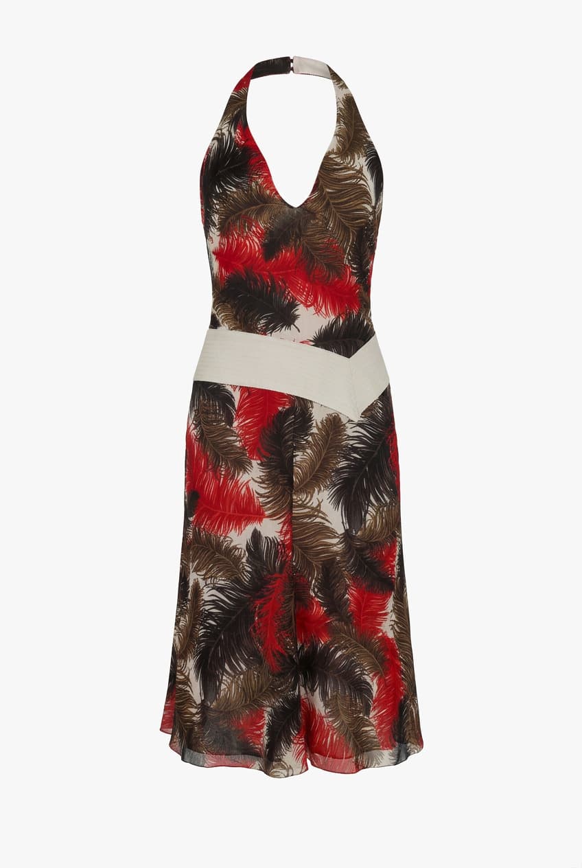 Vintage 2001 Gianni Versace feather print halter midi dress