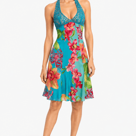 Versace Blue Silk Printed Dress with Crochet Details  — image 3