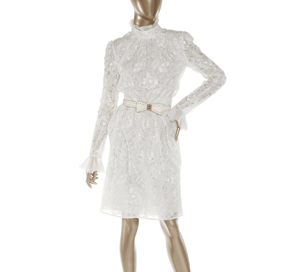 Giambattista Valli Mock Collar Silk-lace Dress With Valentino Bow Belt