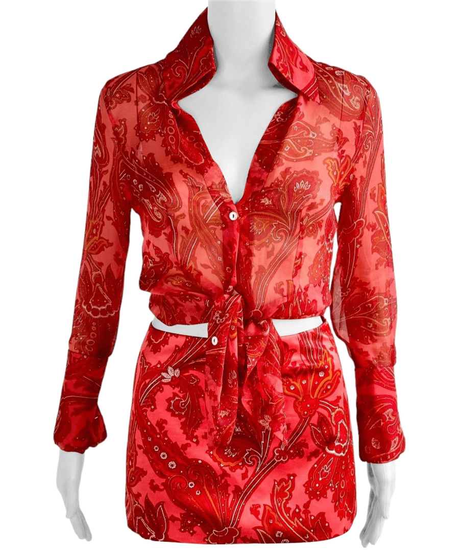Dolce & Gabbana Spring 2000 Mix n Match red paisley shirt with cufflinks + skirt set 