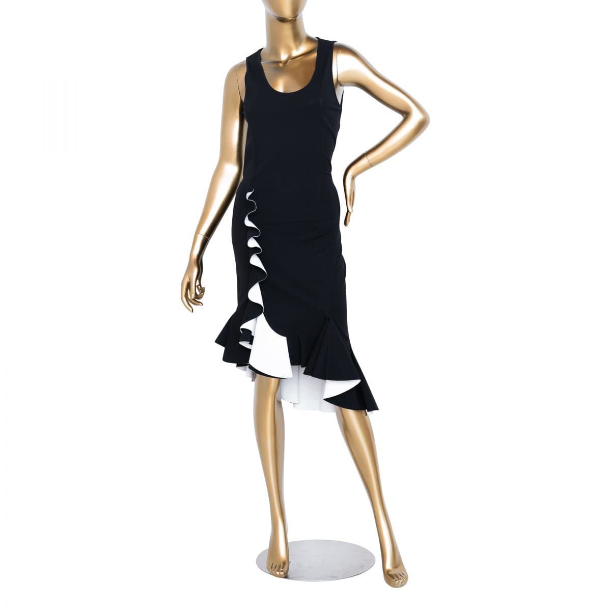 Givenchy Black & White Flared Ruffled Midi Dress