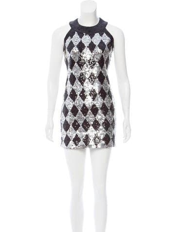Adrienne Vittadini Black Silver Diamond Pattern Sequined Mini Dress