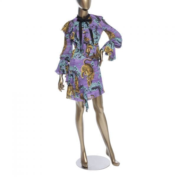 Gucci Tiger Print Dress With Bow Collar