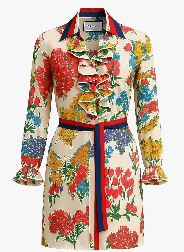 Gucci Corsage Floral Print Shirt Dress