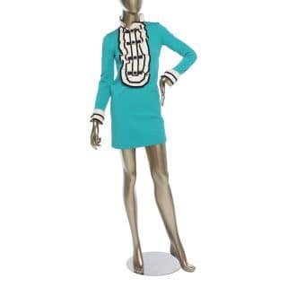 Gucci Turquoise Ruffle Jersey Dress With Panther