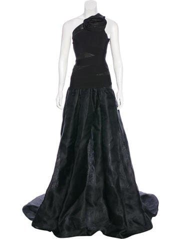 Herve Leger One-shoulder Rosette Silk-trimmed Gown