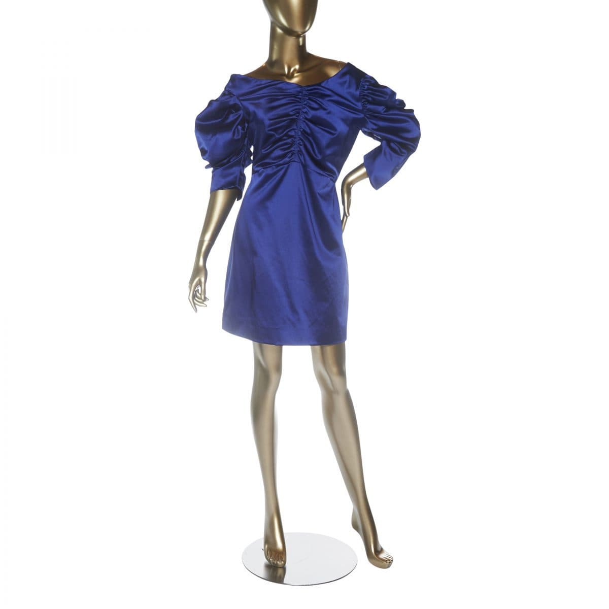Isa Arfen Cold Shoulder Ruched Cottonblend Satin Mini Dress