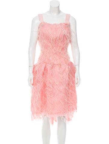 Oscar De La Renta Silk Feather-trimmed Dress