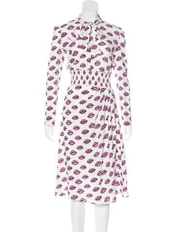 Prada Sketched Lip Print Midi Dress